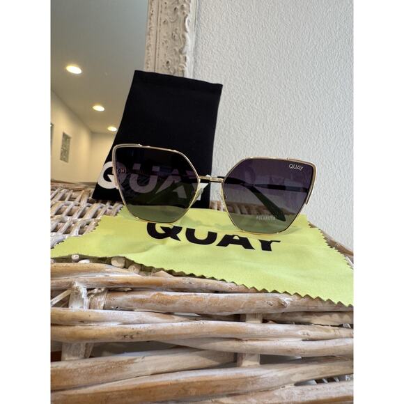 Quay Sunglasses Womens Gold Cat Eye Oversized Gradient Polarized 60-16-145 main image 5